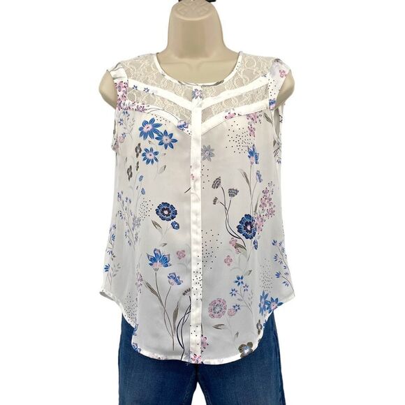 CANDIE’S Women’s Floral Lace Inset Sleeveless Top Size XS - Picture 2 of 6
